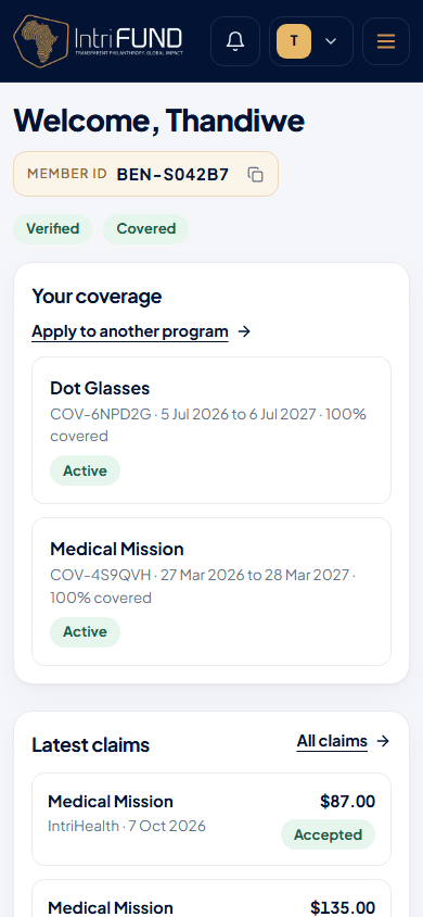 The member Home page on a phone